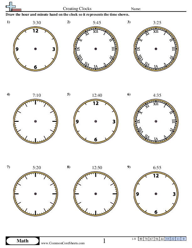 Creating Clocks (5 Minute Increments) worksheet